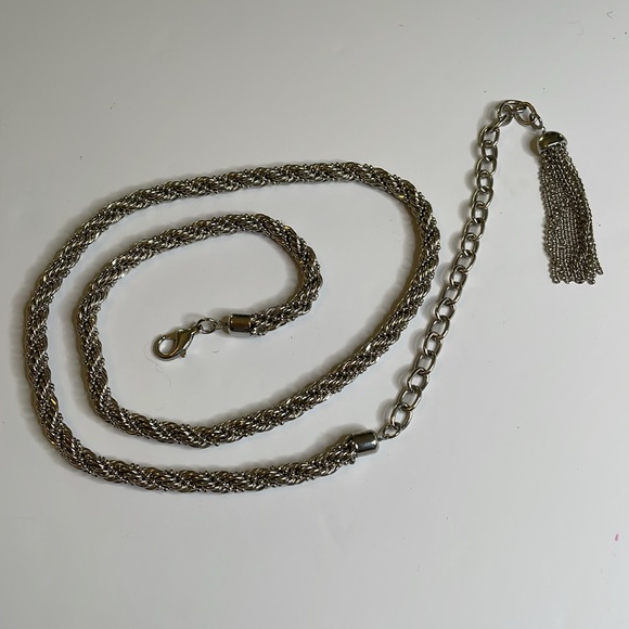Source Unknown Accessories - Metal Belt Silver Belt Intricate Detailed Metal Statement Rope Chain Tassel Belt